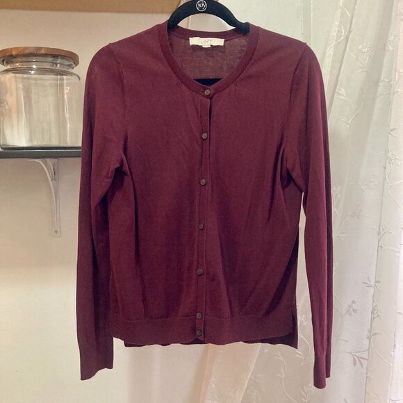 LOFT Burgundy/Maroon Button Down Sweater/Cardigan M - Picture 1 of 2